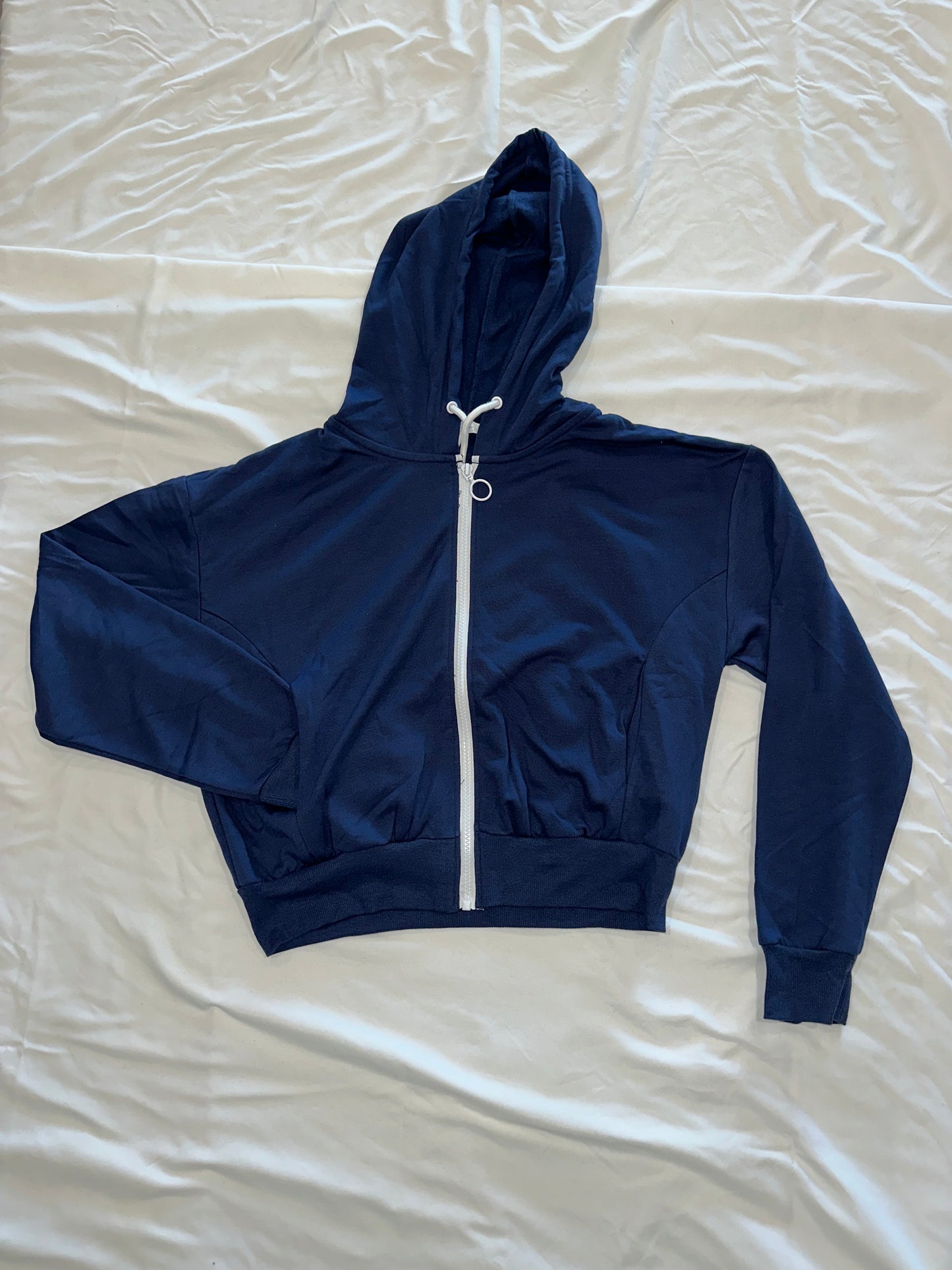 Navy Crop Zip Up Jacket Bling "CALI" Block Letter Design