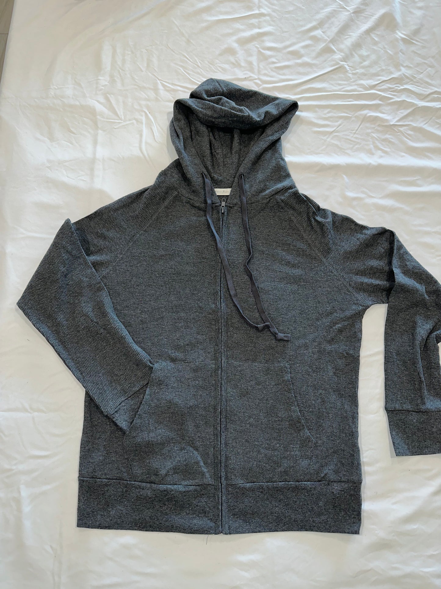 Dark Grey Thermal Zip Up Jacket Bling "Cali" Cursive Letter Design
