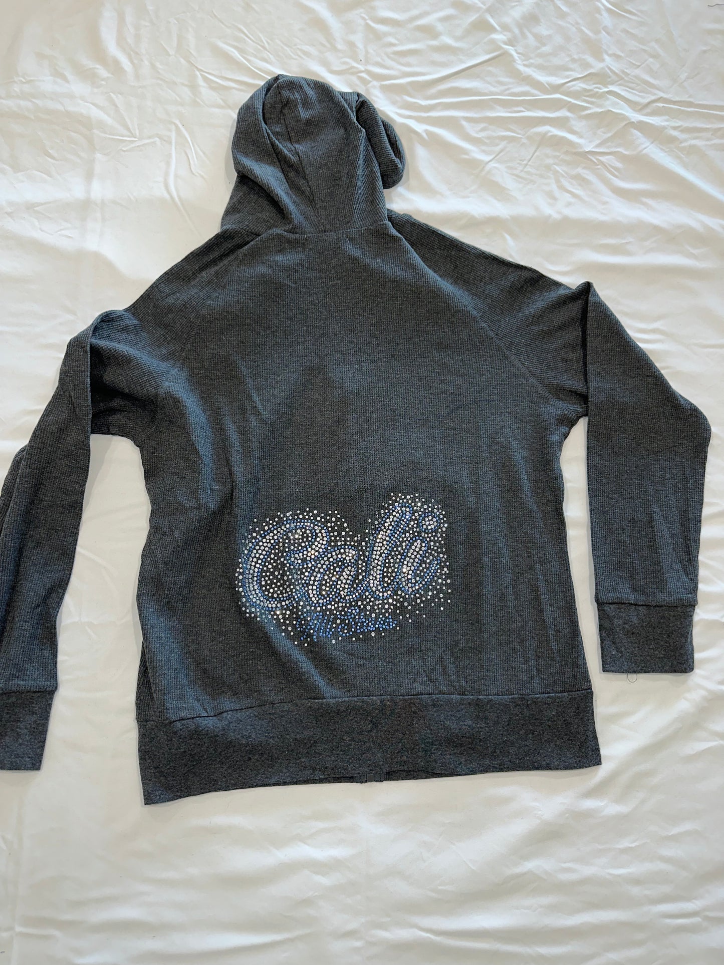 Dark Grey Thermal Zip Up Jacket Bling "Cali" Cursive Letter Design