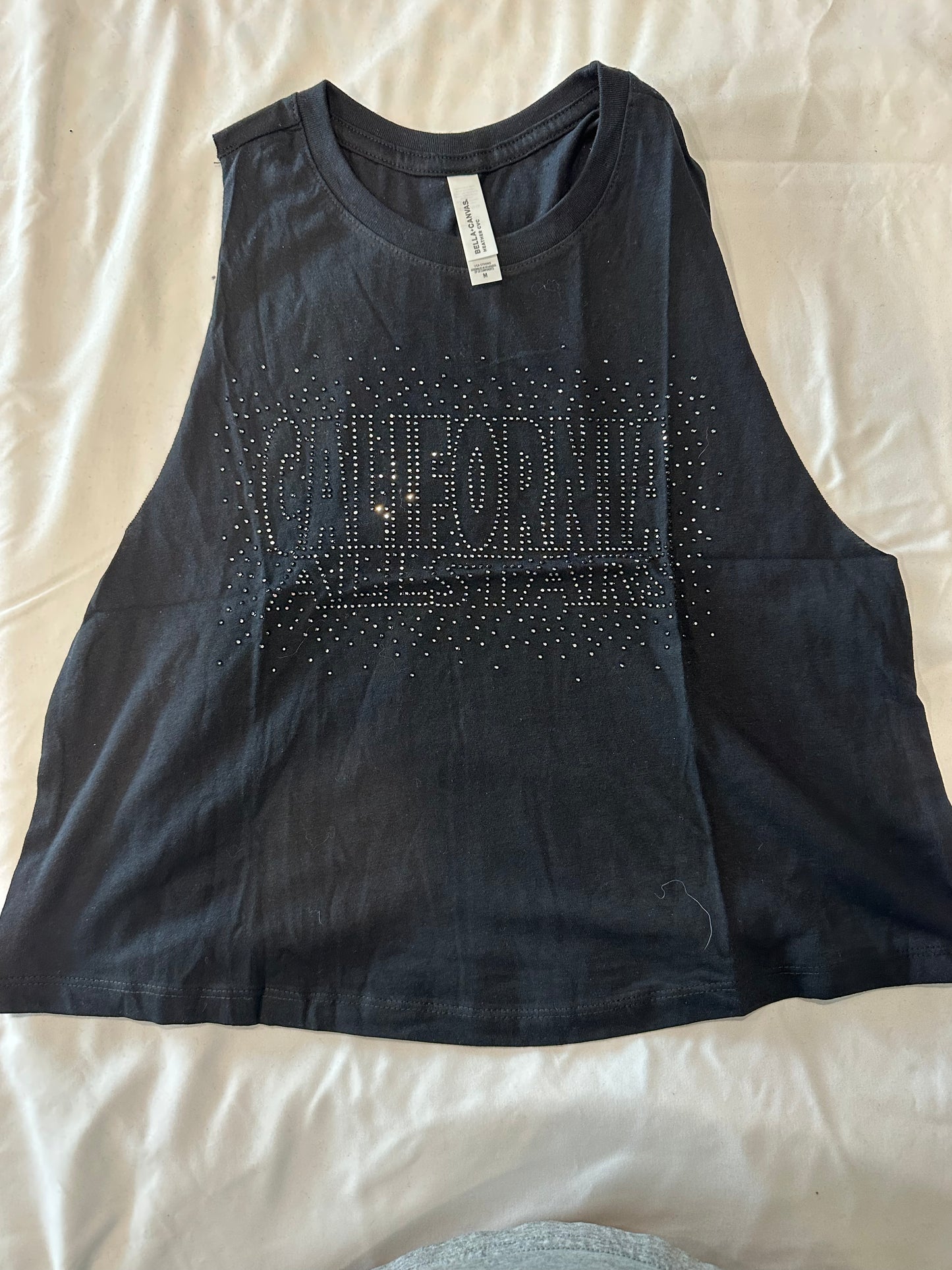 Black Crop Tank Top with Black Bling Design