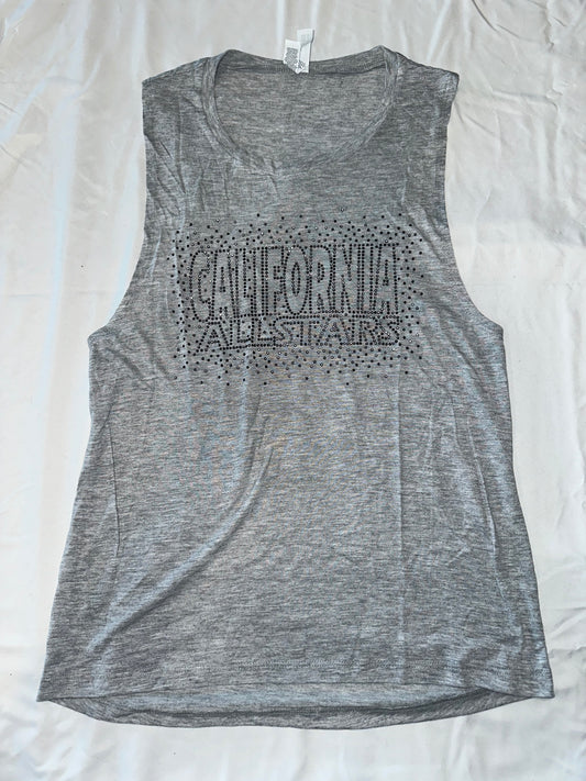Grey Muscle Tank Top with Black Bling Design